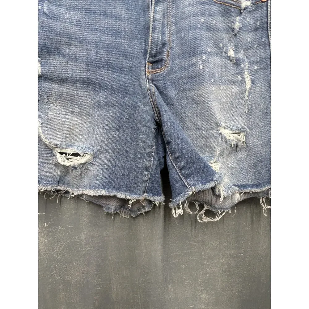 Judy Blue Distressed Cut Off Denim Shorts Stretch Frayed Hem Button